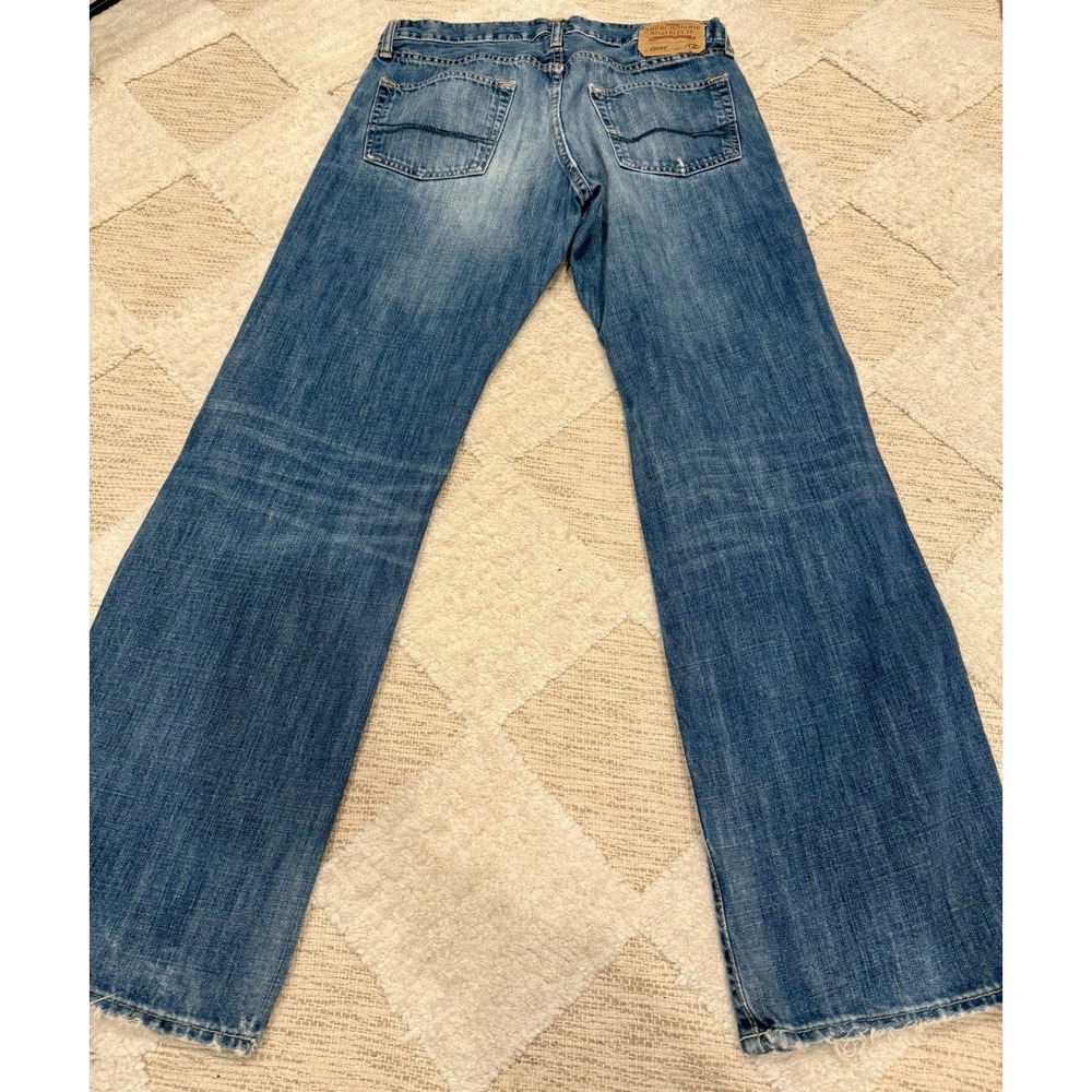 Y2K Abercrombie & Fitch Jeans Mens 32x34 Blue Kilburn Low Rise Boot Button Fly - Picture 2 of 8